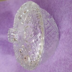 Vintage KIM Indonesia Clear Pressed Glass Candy Dish Hearts & Roses Fleur De Lis